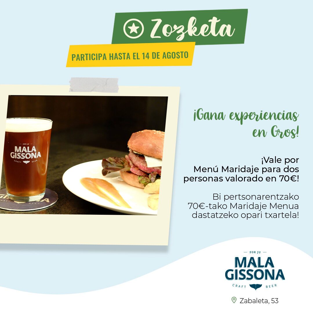 Sorteo de 1 menú maridaje Mala Gissona Beer House para 2 personas entre los seguidores de @asociaciondgros
